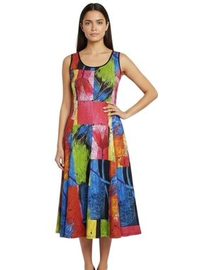 Modes Gitane sleeveless A-line sundress abstract mosaic patchwork print |EUC